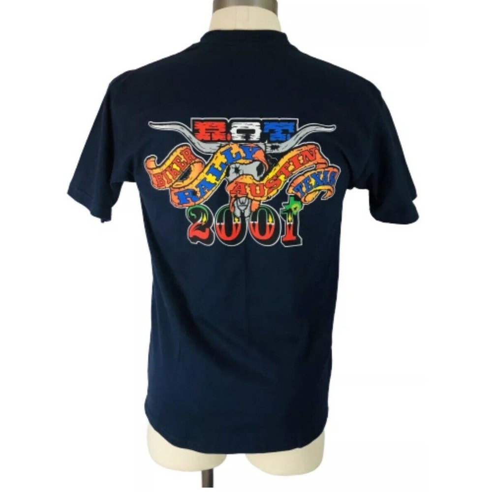 ROT Motorcycle Biker Rally T Shirt Adult Small Bike Rally Austin Texas 2001